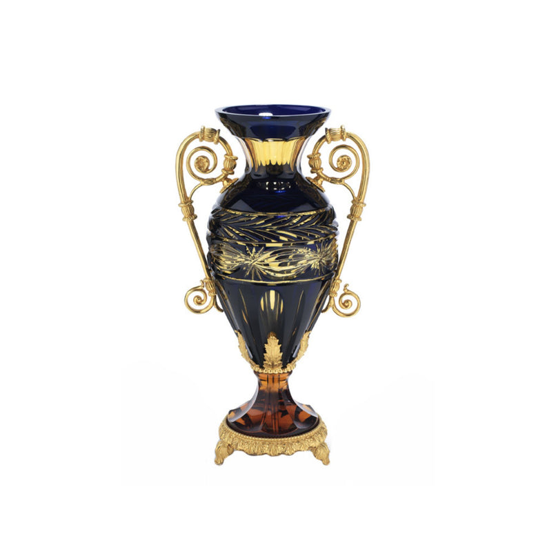 Reggia handgrinded amber and blue vase with handles