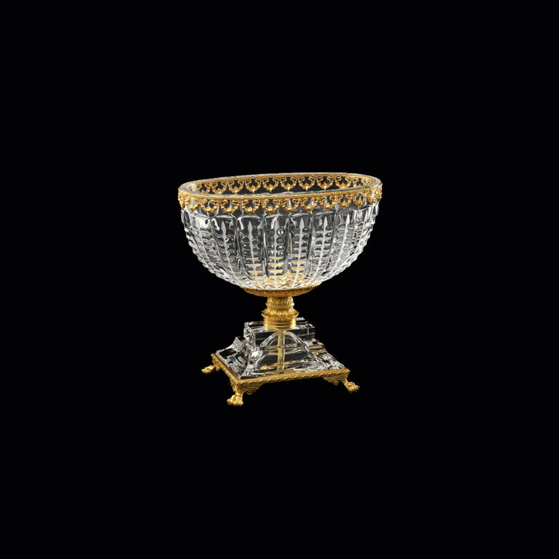 Reggia handgrinded clear crystal oval cup with bronze decoration