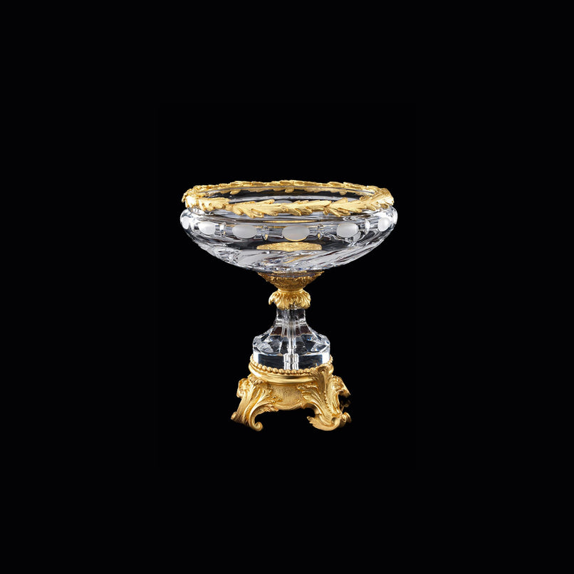 Reggia handgrinded clear crystal round cup with leaf crown