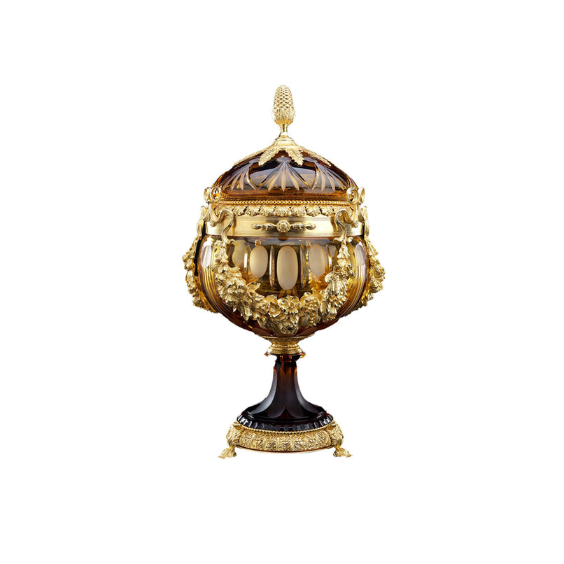 Reggia amber crystal handgrinded potiche with garlands