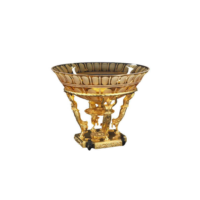 Reggia amber crystal handgrinded round cup with caryatids