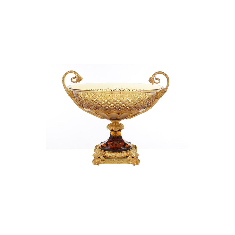 Reggia amber crystal handgrinded round cup with handles
