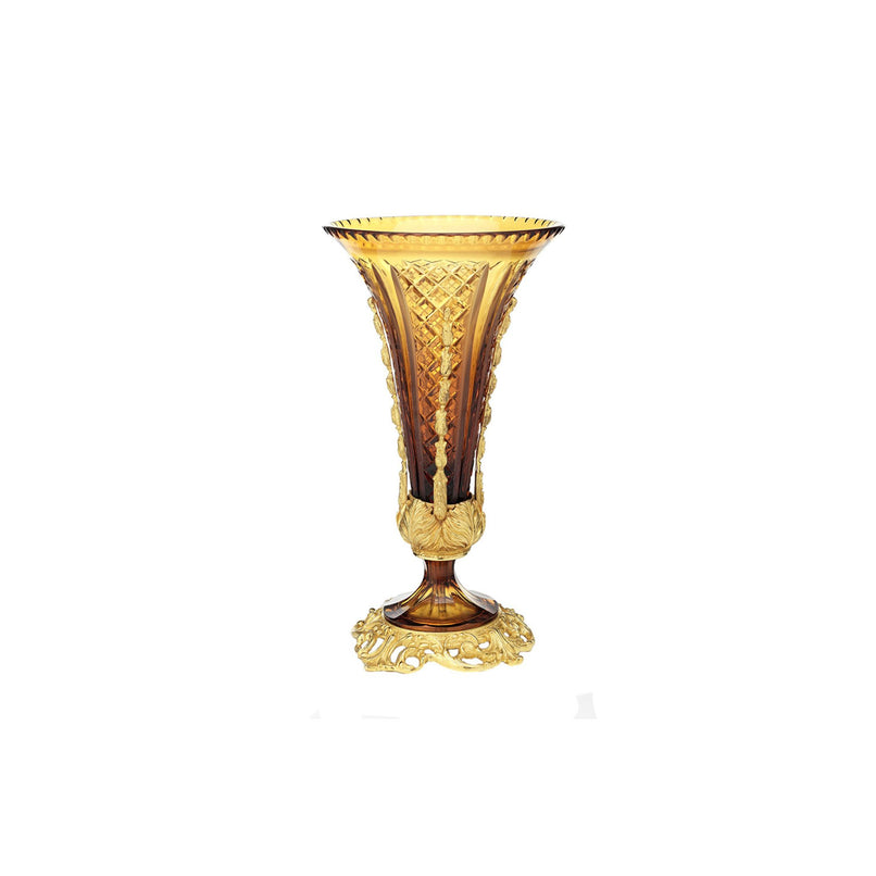 Reggia amber crystal handgrinded vase with bronze decoration