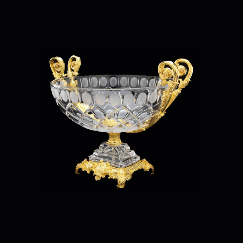 Reggia crystal and bronze oval cup with double handles