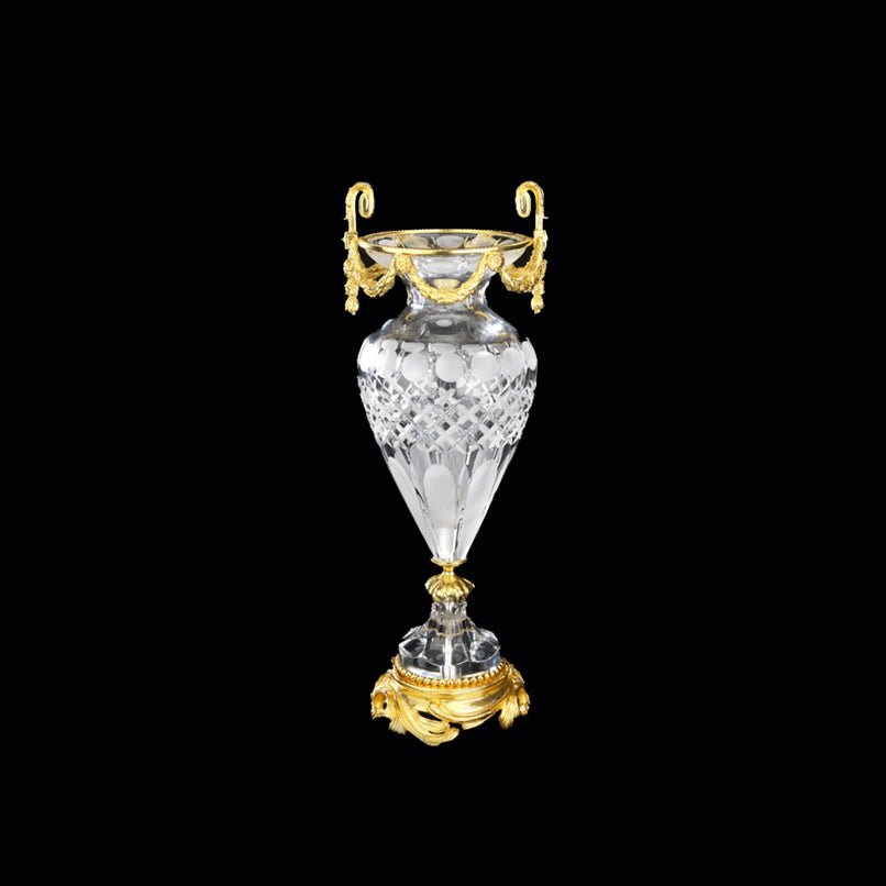 Reggia handgrinded clear crystal anphora with garlands
