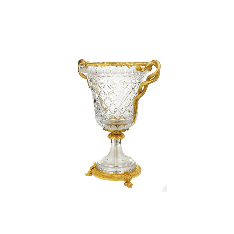 Reggia handgrinded crystal and bronze vase with snakes