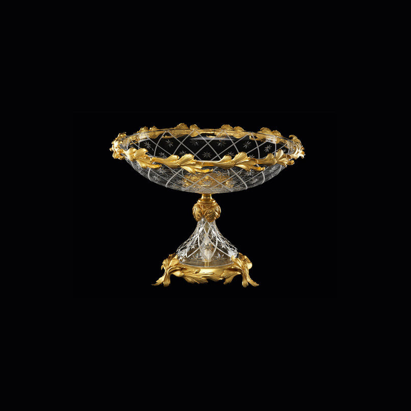 Reggia luxury handgrinded clear crystal round cup with leaf crown