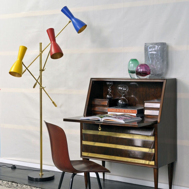 Wormhole multicolour brass three joint arm stand floor lamp