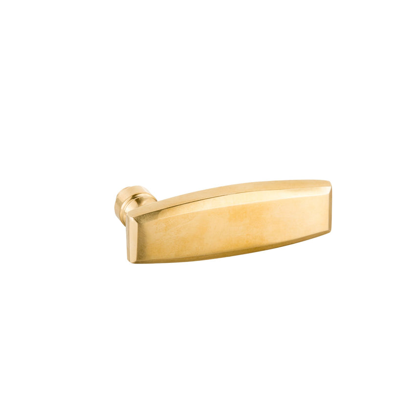 This is a square-shaped door handle made of solid brass with smooth, rounded edges. Its surface has a warm, natural brass finish that gives it a refined and elegant look. The handle