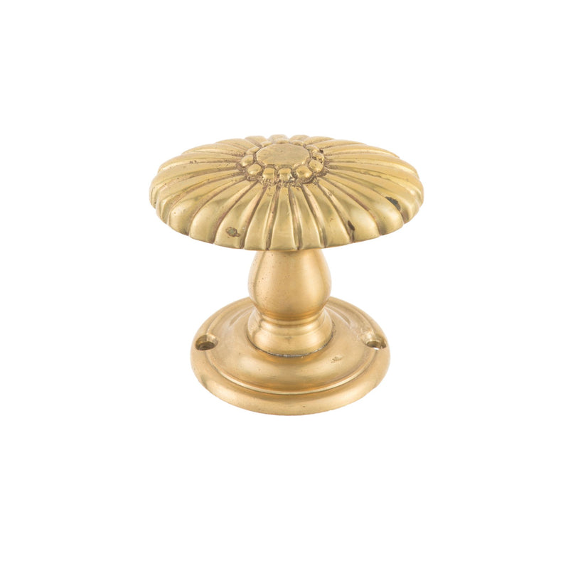 A polished brass knob with a classic design, suitable for cabinets, drawers, and doors.