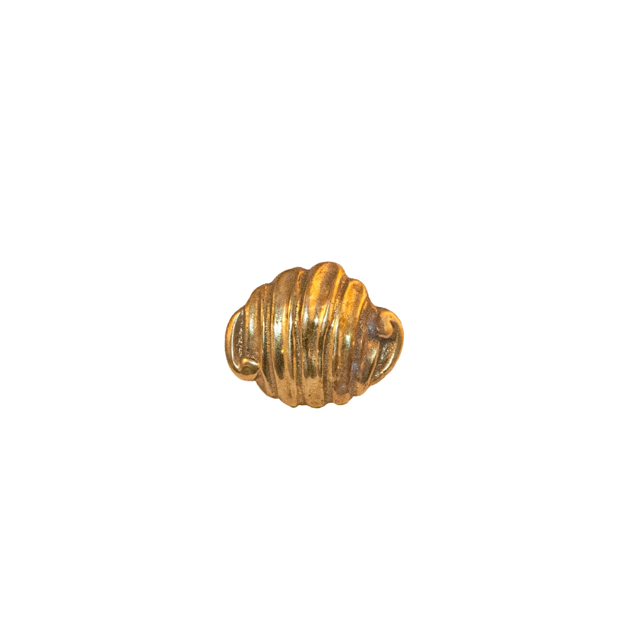 pomello in ottone che ricorda una dettagliata conchiglia della collezione Siracusa, progettata per valorizzare armadi, cassetti e porte con un'eleganza di ispirazione costiera.