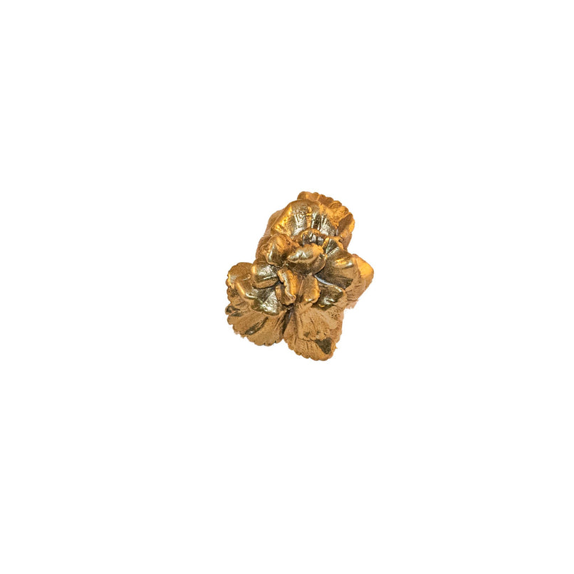 An image of a brass cauliflower-shaped knob against a neutral background. The knob features intricate detailing resembling a cauliflower, adding a touch of whimsy and uniqueness to furniture or drawers.