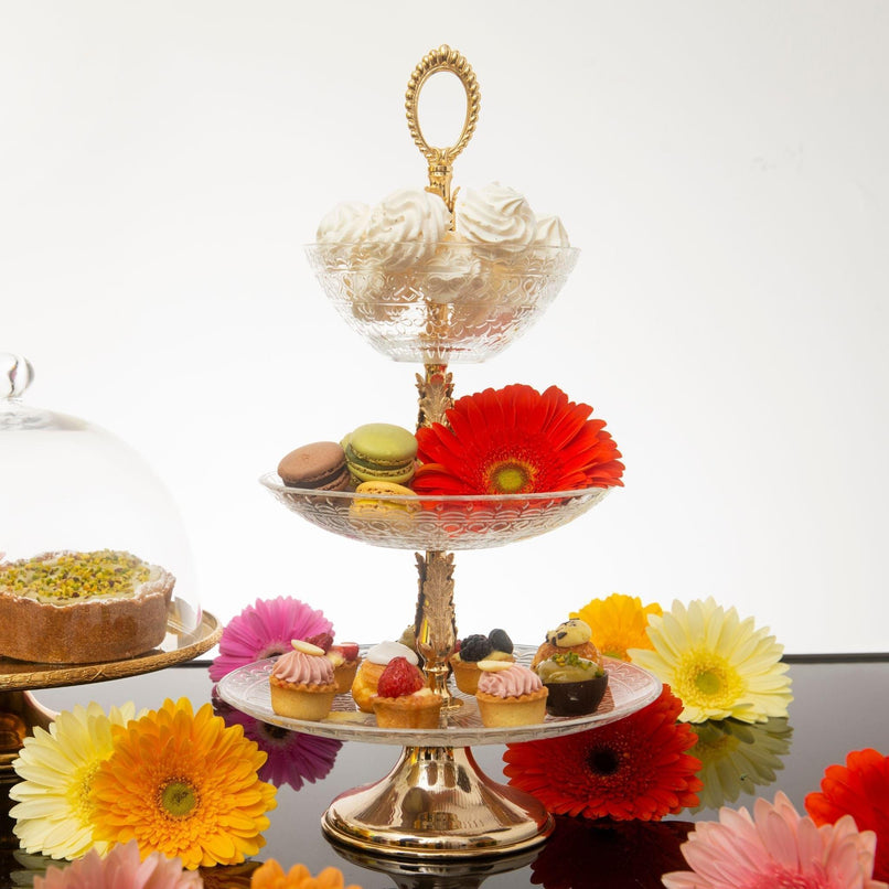 Alice three floors brass and glass cake stand