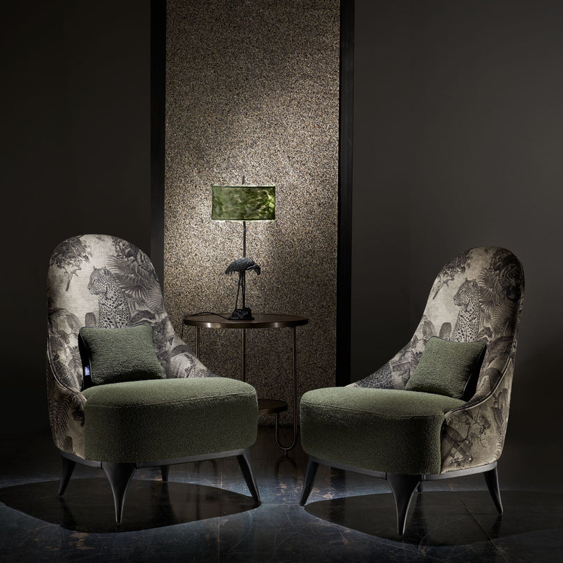 Fauna green brass feathers lampshade ibis table lamp - ilbronzetto