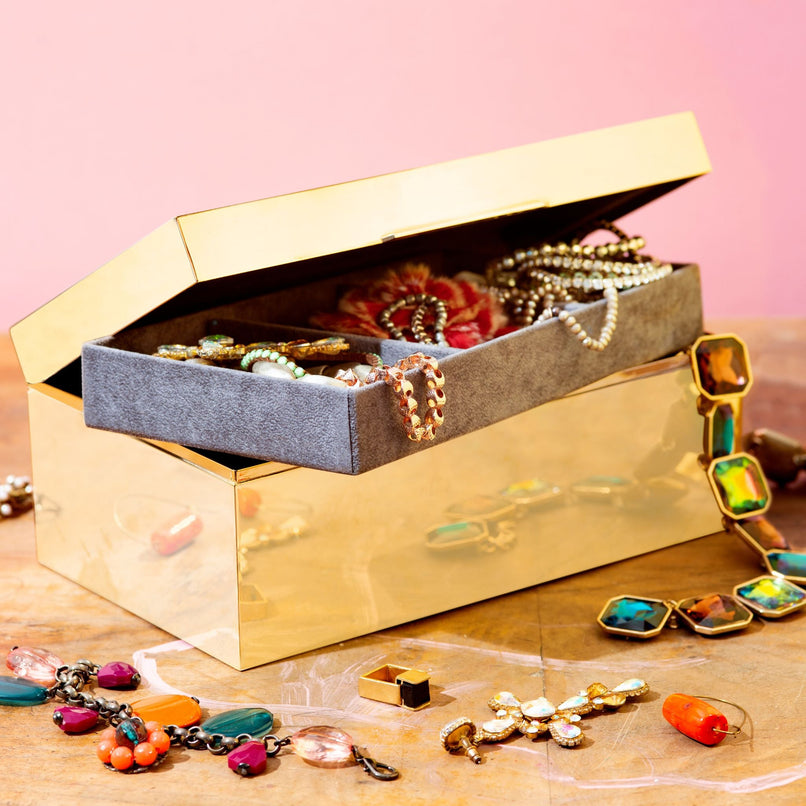 Treasure brass rectangular box with zippered top - ilbronzetto