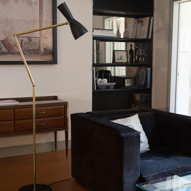 Wormhole jet black brass double joint arm stand floor lamp - ilbronzetto