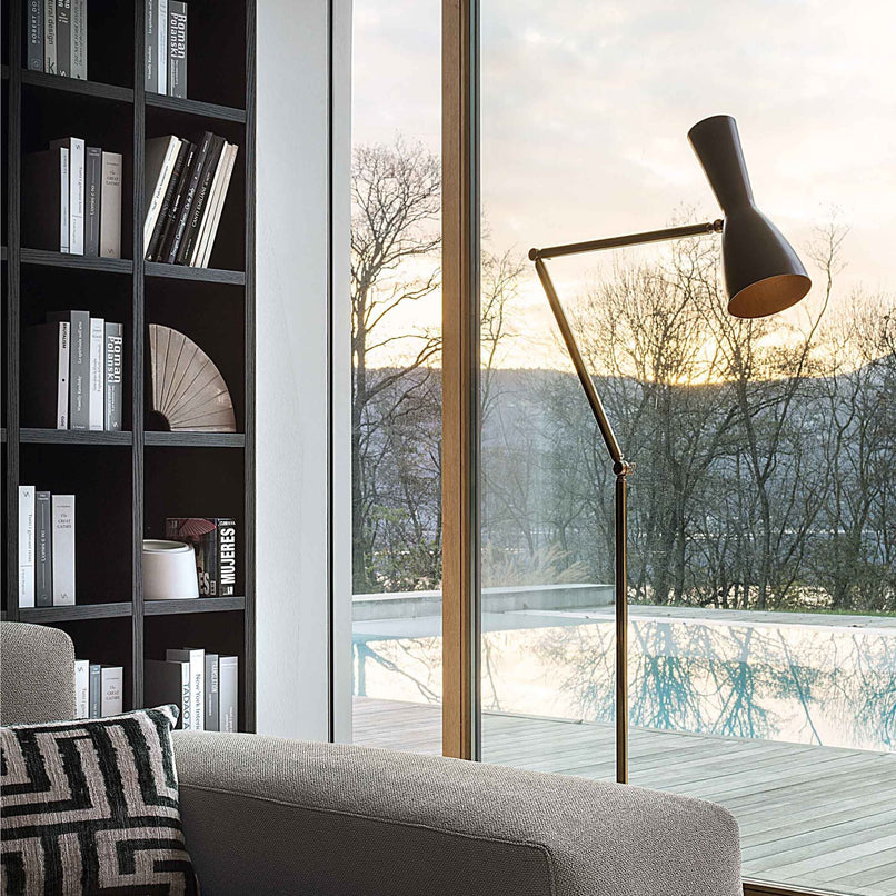 Wormhole jet black brass double joint arm stand floor lamp - ilbronzetto
